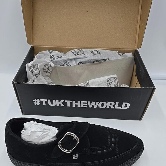 T.U.K Buckle Black Suede Leather Pointed Punk Goth Creeper Boot US M4/W6 NEW - Picture 5 of 12